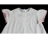 Vintage Baby's Dress - Size 6 Months - Sheer White Cotton - Pastel Pink & Blue Embroidery - Infant Girl's Summer Frock with Flutter Sleeves