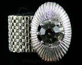 Big Bold Cufflinks - Gray Glass & Silver Metal - Men's Cuff Links - 60s Pimp Style - Mint Condition - Silvertone - 1960s Gift Idea - 42538