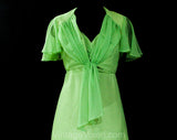 Size 8 Spring Evening Dress - 1960s Halter Gown & Fluttery Jacket - Medium Pistachio Chartreuse Green Chiffon - Bust 35 - 60s Deadstock