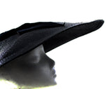 Black 1950s Wide Brim Saucer Hat - 40s 50s American Designer Keneth Hopkins - Gorgeous Diva Chic From Hollywood Estate - Straw & Velvet