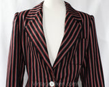 Size 12 Designer Blazer by Oscar de la Renta - 1990s Black & Red Striped Ringmaster Style Business Wear - Large Suit Jacket - Bust 39