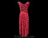 XS 1940s Pink Silk Dress - Gorgeous 40s 50s Sailboat Novelty Print - Off Shoulder Summer Frock - Coral Green Blue Yellow - Waist 24.5