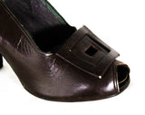 Size 4.5 1940s Brown Shoes - Unworn Dark Chocolate Fine Leather Pumps - 40s Peep Toe Heels - 4 1/2 to 5 MISMATCH Size - WWII NOS Deadstock