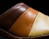 Size 5 Summer Sandals - Tan 1970s Shoes - Three Color Brown Mules Wedges Platform Heels - Open Toe 70s Espadrilles Retro Curves - Love Mates