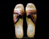 Size 5 Summer Sandals - Tan 1970s Shoes - Three Color Brown Mules Wedges Platform Heels - Open Toe 70s Espadrilles Retro Curves - Love Mates