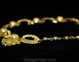 Antique Style Seashell & Pearl Necklace - Victorian Revival 1950s 1960s Goldtone and Rhinestones - Mermaid Aquatic Queen of the Sea