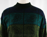 Size Large 80s Paisley Pullover - 1980s 90s Sweater - Teal Blue Pink Olive Green Navy & Black - Oversized Jumper - Pasta 1990s Mall Label