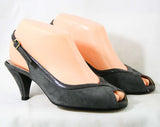 30s Style Sandals - Size 8 1/2 M - Gray Suede 1970s Shoes - Grey High Heels - Faux Snake - Peep Toe - Hush Puppies - 8.5 - 70s 80s Deadstock