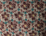 Size 6 Mauve Floral Shirt - 1970s Antique Style Peaches & Cherries Fruit Print Top - Small Long Sleeve 70's - Burgundy Blue Pink - Bust 34