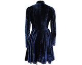 Size 6 Authentic 1930s Ice Skating Dress - Midnight Blue Velvet Long Sleeved 30s Winter Frock - High Neck Zip Front Full Skirt - Waist 26