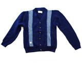 Teen Boy 1950s Cardigan - 50s 60s Navy Button Front Sweater - Dark & Sky Blue Racing Stripes - V Neck Old School Knit Top - Chest 32 - NWT