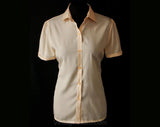 Size 10 Ivory Shirt - Sophisticated Cream Silky Crepe Office Blouse - Mint Condition - Short Sleeved Top - 70s Dalton - Bust 36.5 - 36064-2