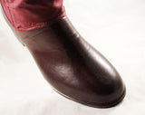 Size 9 Cranberry Boots - Unworn Maroon Waterproof Rubber & Canvas - Utilitarian 1960s Preppy Fleece Lined Boot - NOS 60s 70s Deadstock