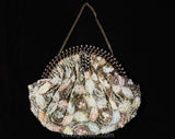 1940s Beaded Evening Bag - Gorgeous Pastel Formal Purse with Radiant Metal Frame - 40s 50s Hollywood Style Handbag - Peach Aqua Blue Yellow