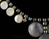 1950s Aurora Rhinestone Necklace - 50s Mid Century Glamour - AB Rhinestones & Mother of Pearl Bubbles - Pageant Style Formal Evening Jewelry