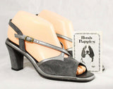 Size 8 Sandals - Gray Suede 1970s Shoes with Silver Trim - Grey 70s Heels - Open Toe Pumps - Hush Puppies - 8 N Narrow - NOS Deadstock
