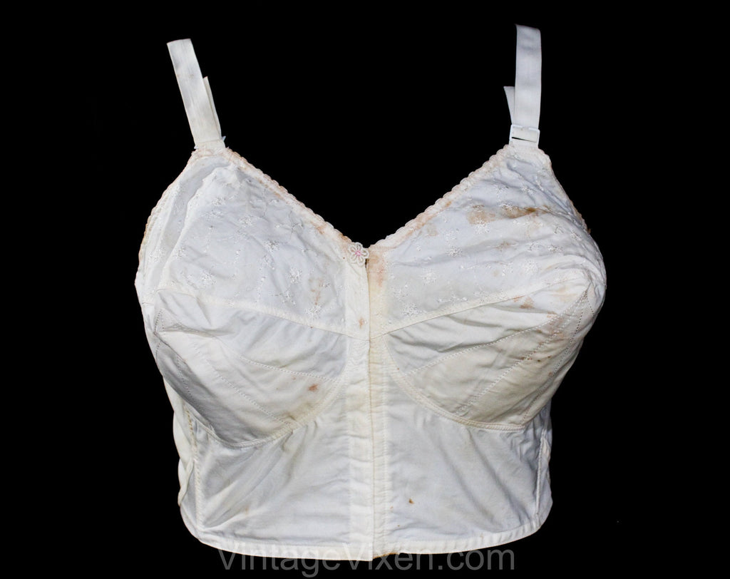 42D 1950s White Long-Line Bra - As Is Large Bombshell Bustier - 50s Me –  Vintage Vixen Clothing