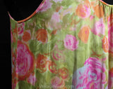 Size 6 Floral Nightgown - Sleeveless 60s Summer Nightie - Sexy Sweet Long Pink & Orange Impressionist Roses - 1960s Vanity Fair - Bust 34