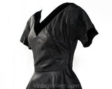 XS 1950s Black Taffeta Full-Skirted Top with Velvet Neckline - Size 2 New Look 50s Evening Bodice with Circle Skirt Style Peplum & Pockets