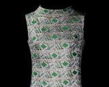 Size 6 Green Brocade Evening Dress - Sleeveless 1960s Pistachio Mint & Metallic Gold Satin - 60s Formal Gown - Dynasty Hong Kong - Bust 33.5