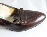 Size 8.5 Shoes - Unworn 1960s Cognac Brown Leather Pumps - 8 1/2 AA Narrow - 60s Chic Secretary Style - Point Toe - NOS 60s Deadstock