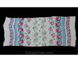 1940s Rayon Print Scarf - 40s Pink Magenta Blue Green & White Paisley Muffler - Border Print Cold Rayon 40's Casual Spring Rectangular Scarf
