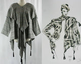 Black & White Tassel Cape Jacket - Any Size 1980s Unique Street Business Wear - Elegant Glen Plaid - Designer Dan DeSantis 1987 Deadstock