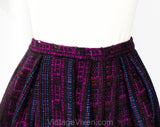 XXS 1950s Pleated Skirt - Folk Style Purple Red & Black Tweedy Wool Stripes - Size 2 Winter Full Skirt - 50s 60s Deadstock - Waist to 24
