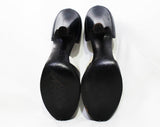 Size 4 Art Deco Shoes - Unworn 1940s Navy & White High Heels - 40s Small Size Pumps - Two-Tone Dark Blue Top Stitched Leather - 4B Deadstock