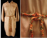 Large 1970s Khaki Shirt Dress with Crafty Knit Belt - Size 14 - Samuel Robert - 70s 80s Designer - Long Sleeved - Chic - Bust 41- 37507-1