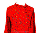 XL 1980s Red Dress - Art Deco Bubble Print Tent Dress - Size 18 Full Flared Breezy Shift - Tied Collar - Long Sleeve Casual A-Line - Bust 46