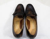 Size 7 Leather Loafers - Unworn Dark Brown Black 60s Shoes - 1960s Mod Casual Buckled Loafer - Antique Style - 7C Wide Width 60s Deadstock
