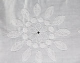 Size 12 1960s White Cotton Blouse with Sunflower Embroidery - Large Crop Waisted Shirt with Scalloped Lace - 60s Deadstock Top - Bust 37.5