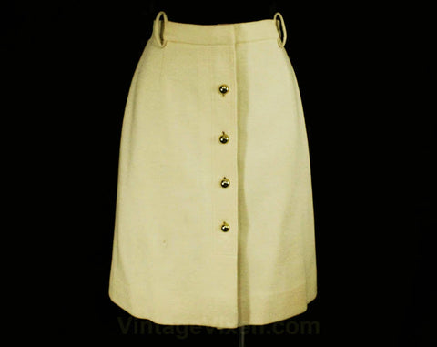 Size 6 Ivory Mini Skirt - Mod 1960s Cream Wool Knit - Posh 60s Go Go Girl - England Jaeger Label - British Invasion - Button Up - Waist 25.5