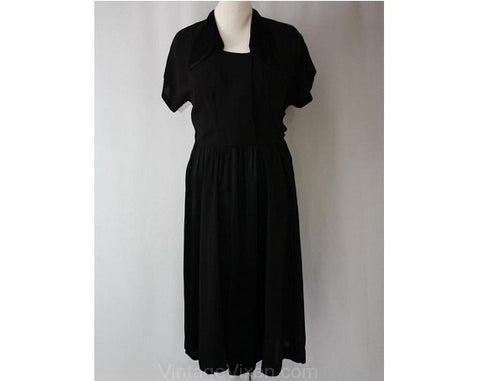 Size 12 Satin Doll 1940s Black Crepe & Satin Evening Dress - Large - Old Hollywood Style - Wartime Era - Bust 42 -Waist 30 - 36586-1