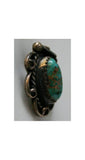 40s Sterling Silver & Turquoise Stick Pin - Beautiful Variegated Stone Brooch - Lapel Pin - 1940s Artisan - Southwestern Feather - 32941