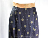 Size 12 Antique Edwardian Skirt - 1900s Gorgeous Blue Medallion Print Silk with Ruching & Pink Trim - Late Victorian 1800s Look - Waist 30.5