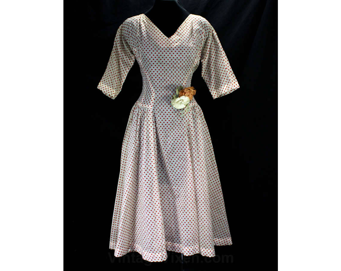 Size 10 1950s Dress - Lucy Style Red & White Sheer Polka Dot Voile - F Vintage Vixen Clothing Size 10 1950s Dress - Lucy Style Red & White Sheer Polka Dot Voile - F Vintage Vixen Clothing