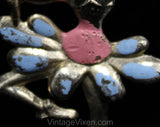 Fairy Ballerina Fantasy Brooch - 1950s Mythological Pin - Woodland Faerie - Painted Pink Blue Daisy Flowers - 50s Novelty Jewelry - 50563