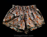 1950s Boy's Swim Trunk - Size 6 to 8 Boys 50s Beach Shorts - Summer Red Bohemian Print Cotton Deadstock - Childs Bathing Suit - Mint NOS