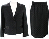 Size 12 Celine Suit - Paris Designer Black Wool Jacket & Skirt - 1980s 1990s Business Formal Large Evening Suit - Satin Trim - Waist 31