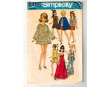 60s Vintage Doll's Mini Dress Pattern - Dated 1969 Mini Babydoll for 11 1/2 Inch Fashion Doll - Simplicity 8466 1960s Vest Cape Top Pants