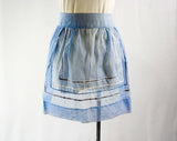 XL 1950s Sheer Blue Apron with Rick-Rack Trim - Size Large XLarge - Waist 30 to 34 - Half Apron - Wedgwood - Cotton Organdy - 43144