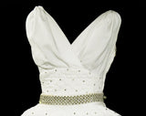 XXS 1950s Sun Dress - Rare White Quilted Summer Top & Full 50s Circle Skirt - Size 0 Rockabilly Pin Up Girl - Rhinestone Studded - Waist 23
