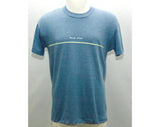 Men's Medium T Shirt - Ramapo College 1970s Vintage Tee - Retro 70s Brindled Blue Cotton T-Shirt - Short Sleeved - Chest 42 - 25415
