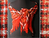 Fall 1970s Rusty Plaid Bouclè Fringed Shawl - Wrap - Cozy - Texture - Ruddy Brown - Fringe - Autumn - Any Size - Mint Condition - 37363-1