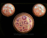 Opalescent Lustre Starflower Earrings & Dress Clip - Pink Pastel Glass 1950s Floral Motif - 50s Demi Parure - Pearlescent - 33999