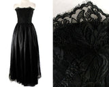 Size 6 Strapless Evening Dress - Designer 50s Black Chantilly Lace & Silk Formal Gown - Posh 50's Debutante - Philip Hulitar - Bust 34