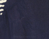 Size 6 Couture Quality Dress - Navy Blue & White Mod Floral 60s Silk Chiffon - 1960s Cocktail with Corset Lace-Up - Long Sleeve - Bust 33.5