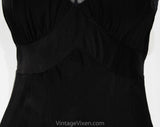 Size 2 1930s Rayon Slip - Black Bias Cut Negligee - 30s 40s Pin-Up Girl Full Slip with Lace Trim - 1940s Boudoir - Cold Rayon - Bust 34.5